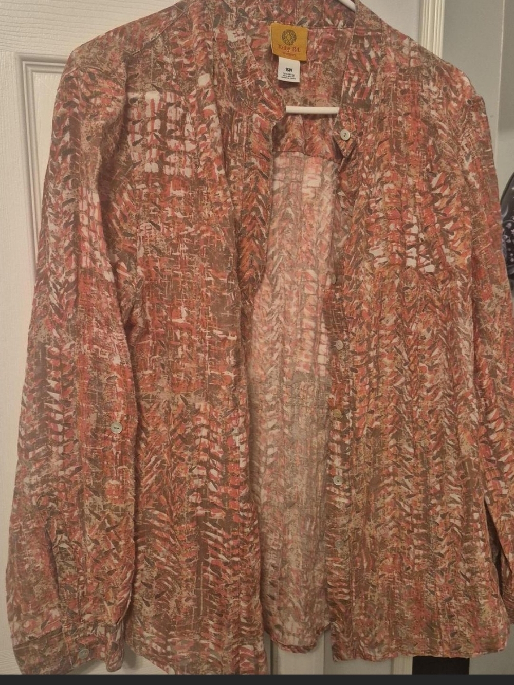 Ruby Rd. Rust Multi-Color Printed Button-Front Blouse